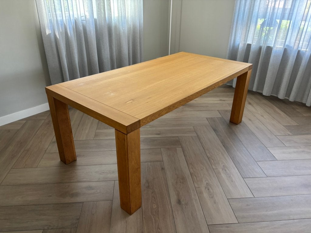 Eiken eettafel 200x100 cm hele nette staat, Ophalen, Gebruikt, Eikenhout, 200 cm of meer