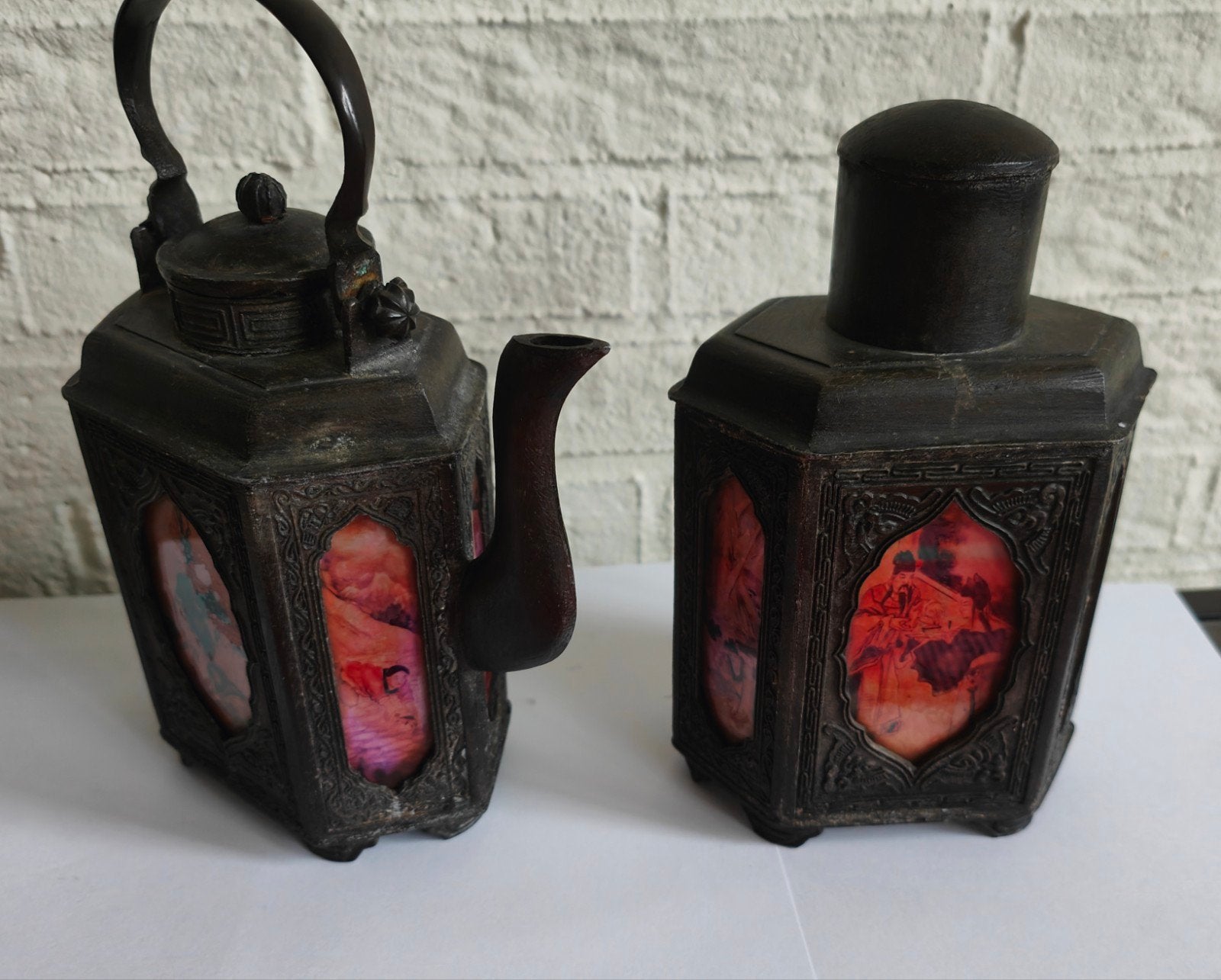 Chinese tinnen? theepot en theebus, Antiek en Kunst, Ophalen of Verzenden