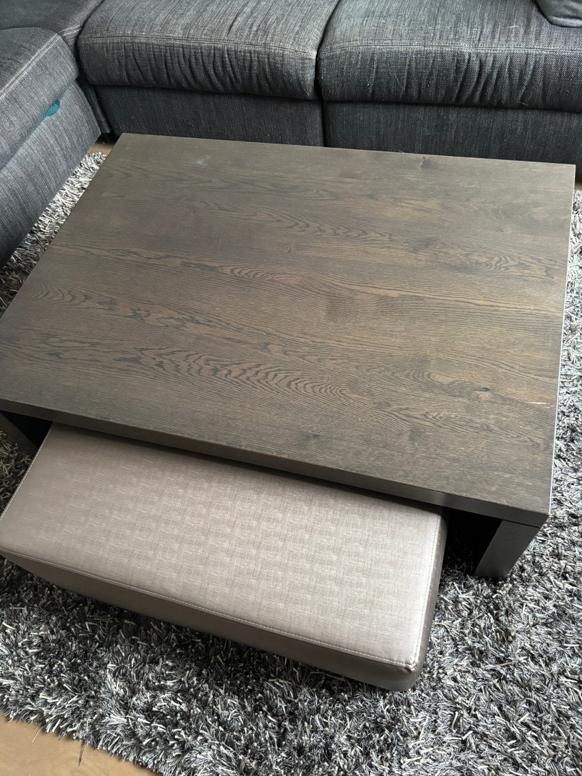 Salontafel ( met gebruiksporen) incl prachtige poef, Gebruikt, 100 tot 150 cm, Minder dan 50 cm, Rechthoekig