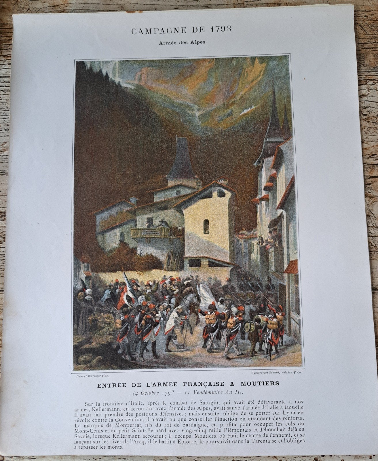 Historische prent: Franse leger in Moutiers (1793), Ophalen, Gelezen, Onbekend