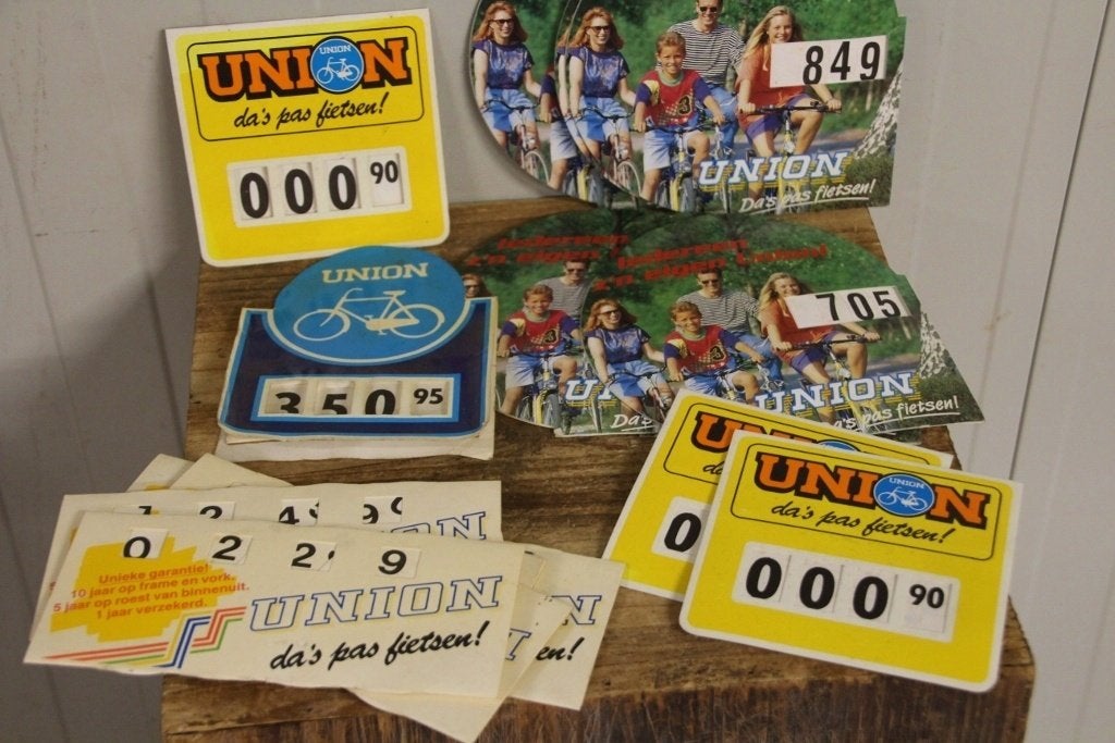 16 stuks UNION prijskaartjes / oldtimer rijwiel -retro fiets, Fietsen en Brommers, Fietsonderdelen, Union, Overige materialen