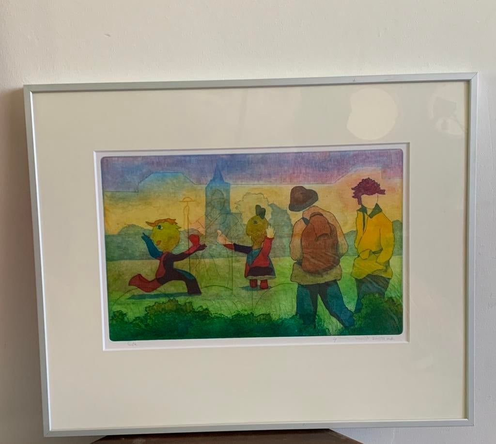 Gesigneerde kleurenets Guus Kuit, Antiek en Kunst, Ophalen of Verzenden