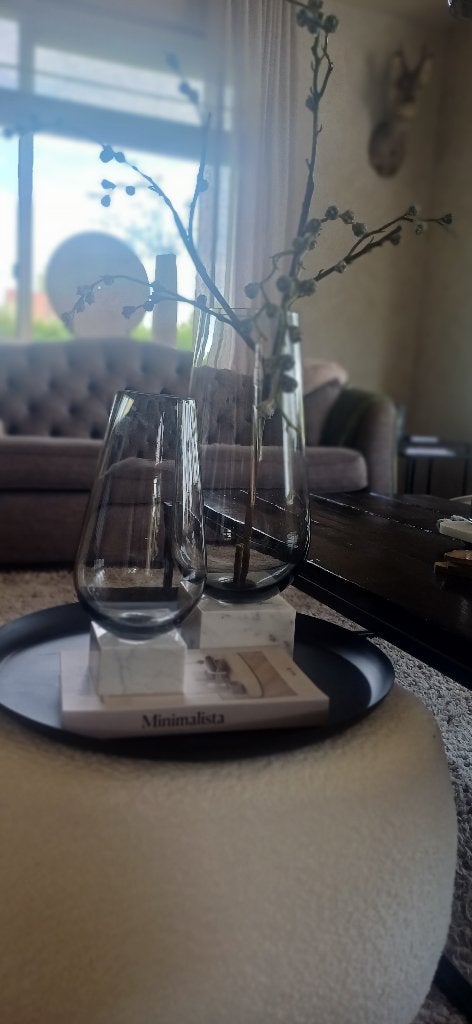 Tafel set, 2 smoke glazen set, marmer voetje en sierboek, Ophalen, Zo goed als nieuw, Meerkleurig, Glas