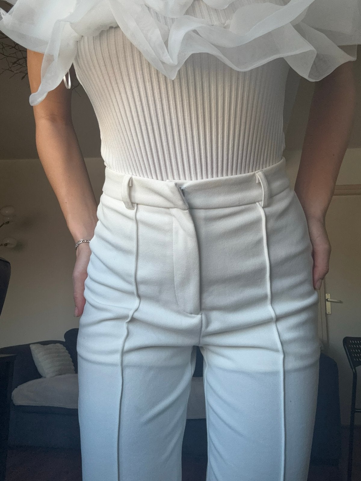 Witte Palazzo Broek met Hoge Taille, Wit, Ophalen of Verzenden, Zo goed als nieuw, Maat 36 (S)