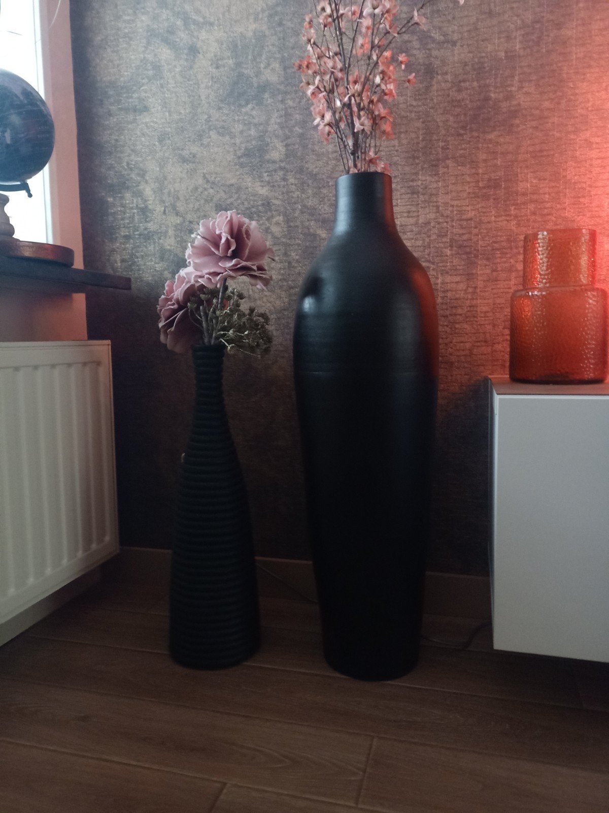 Set van 2 zwarte vazen, hoog en elegant, Ophalen, Overige materialen, Zwart, Zo goed als nieuw