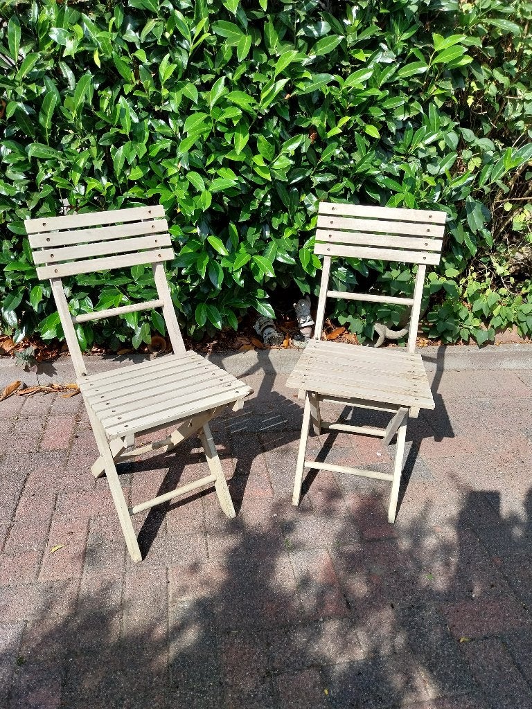 Bistro stoeltjes, Tuin en Terras, Ophalen, Gebruikt, Hout, Inklapbaar