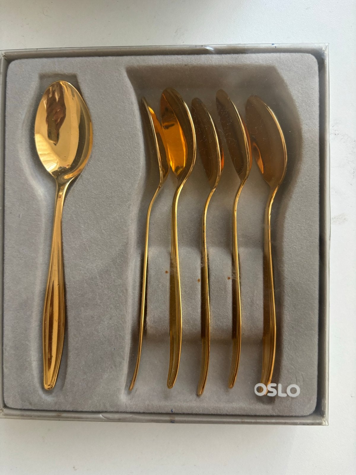 Set van 6 gouden theelepels - Oslo, Theelepel, Los bestek, Ophalen of Verzenden, Zo goed als nieuw