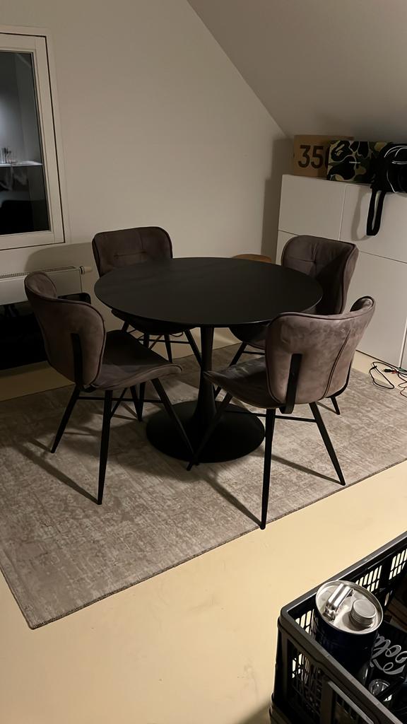 Moderne ronde eettafel met 4 stoelen, Ophalen, 100 tot 150 cm, Rond, Zo goed als nieuw