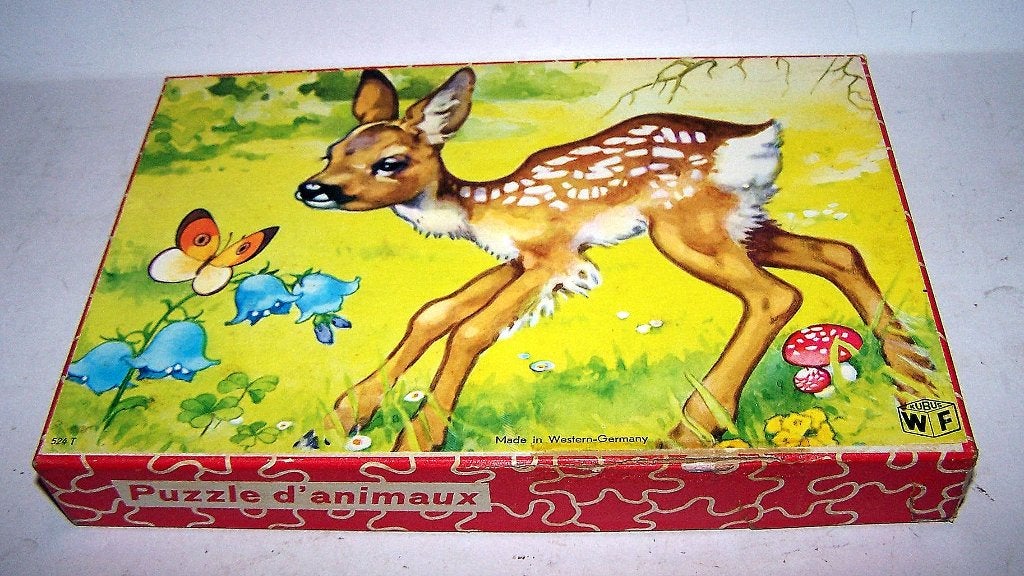 Prachtige jaren '50/'60 houten dierenpuzzle Bambi in doos., Ophalen of Verzenden