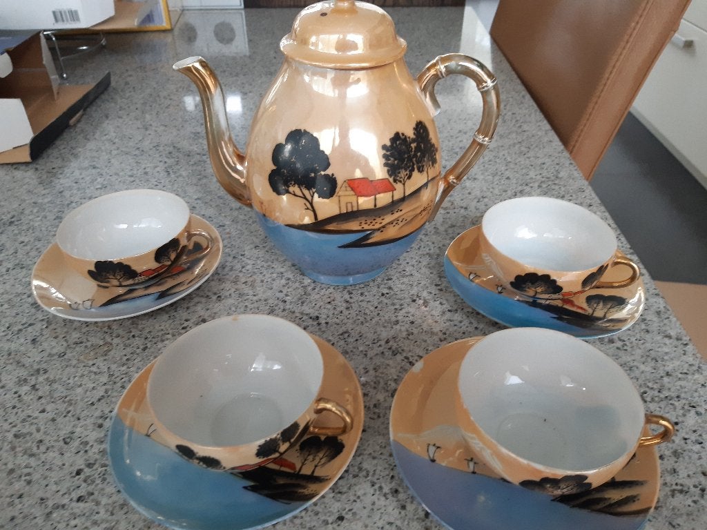 VINTAGE JAPANS SERVIES, EIERSCHAAL PORSELEIN, Antiek en Kunst, Ophalen of Verzenden
