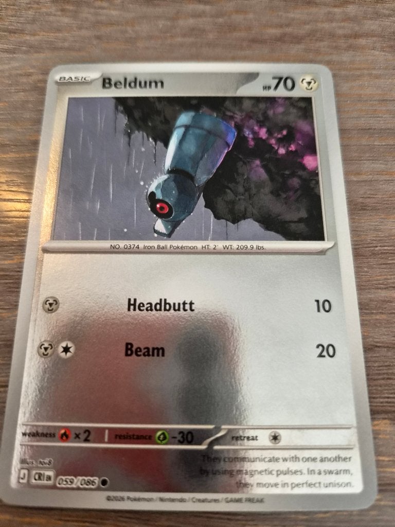 Pokemon Kaart Beldum 059/086 -CRI, Ophalen of Verzenden, Zo goed als nieuw, Losse kaart, Foil