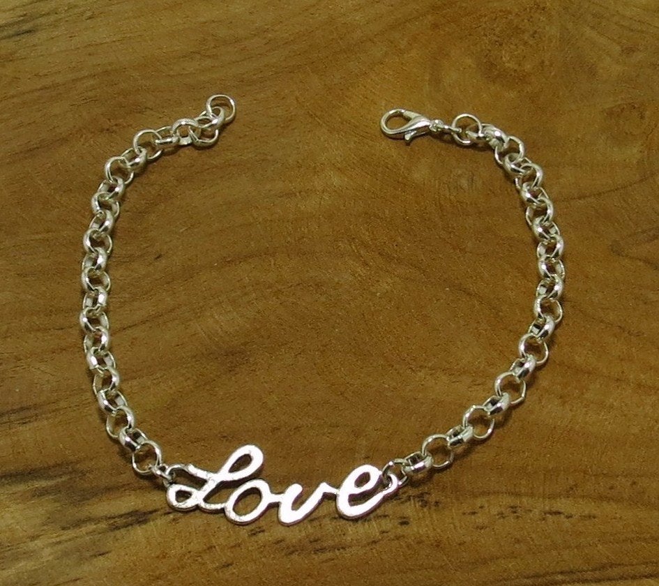 Zilverplated jasseron armband met 'Love' tussenstuk € 3,95, Marktplaats@koningsieraden.nl, Overige materialen, Verzenden, Nieuw