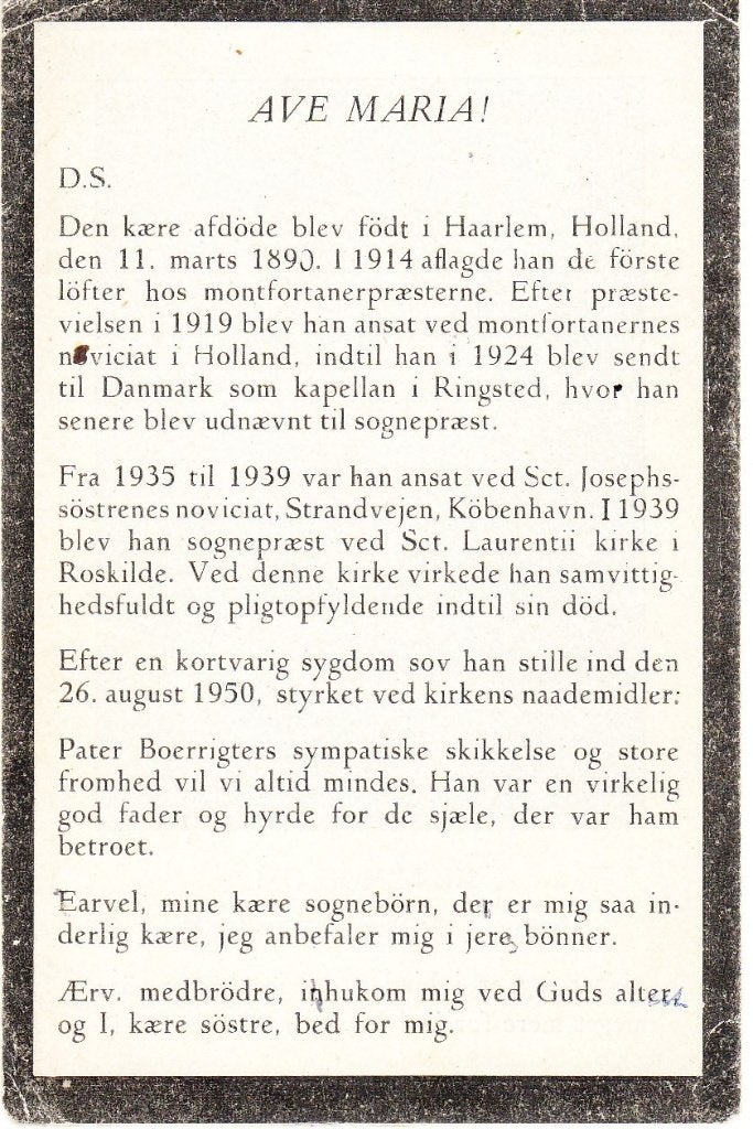 Haarlem 1890 - Roskilde (Denemarken) 1950 PJ Boerrigter, Ophalen of Verzenden, Bidprentje