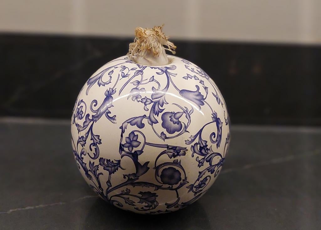 Decoratieve stenen olielamp met blauw-wit bloemmotief, Ophalen