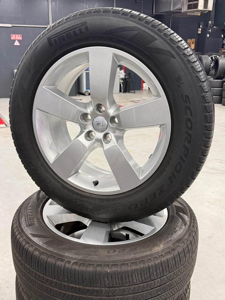 20" Defender Velgen Set van 5 + Pirelli Scorpion Zero LR, Niet ingevuld, Gebruikt, 255 mm, Banden en Velgen