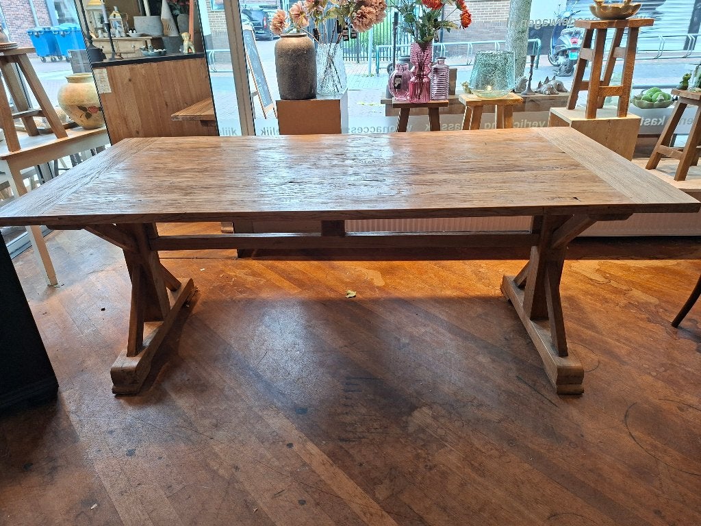 Geweldige teakhouten kloostertafel / eettafel 210 cm, Ophalen, 100 tot 150 cm, Teakhout, 200 cm of meer