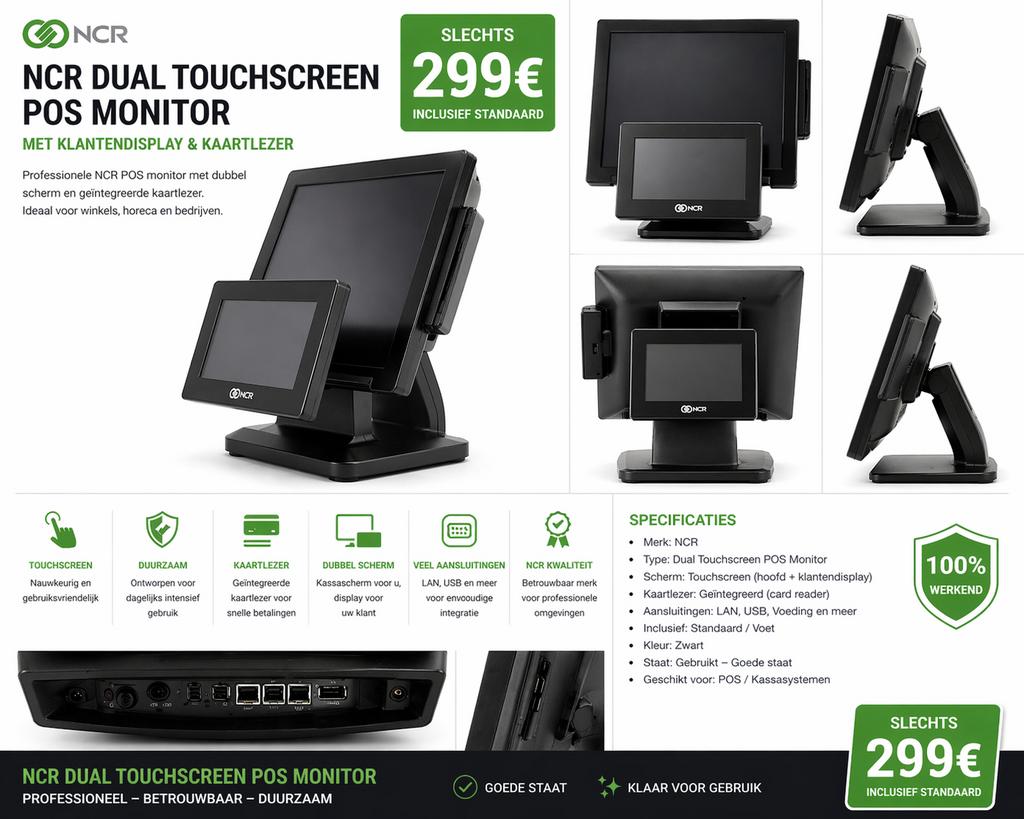 NCR Dual Touchscreen POS Monitor  Klantendisplay Kaartlezer, Ophalen of Verzenden, Overige typen