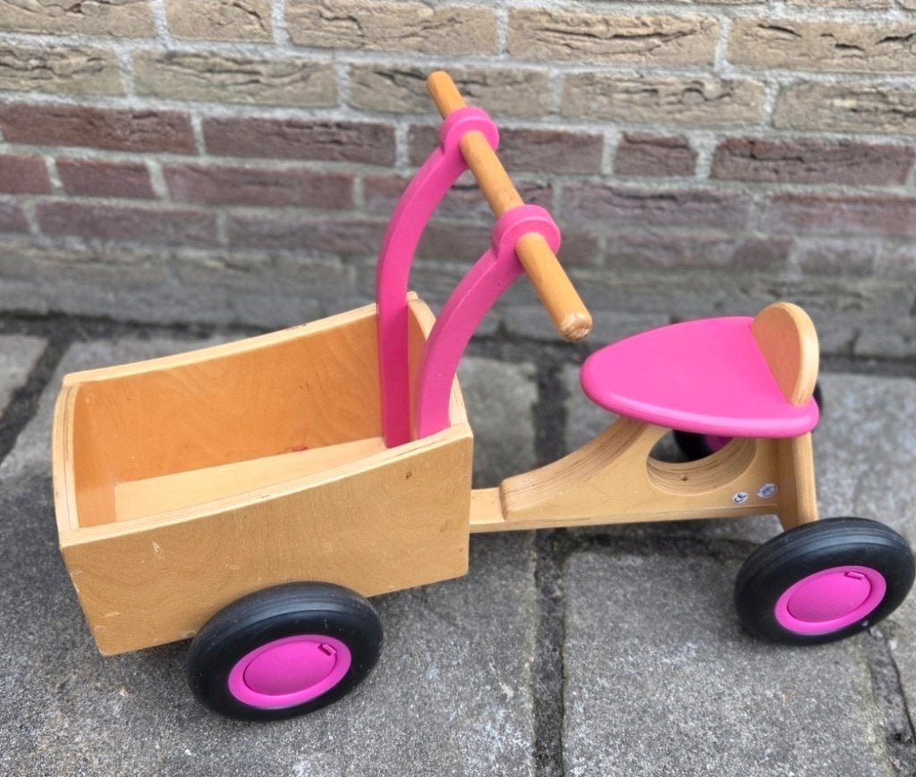 Houten loopfiets / bakfiets roze, Ophalen, Gebruikt, Loopfiets