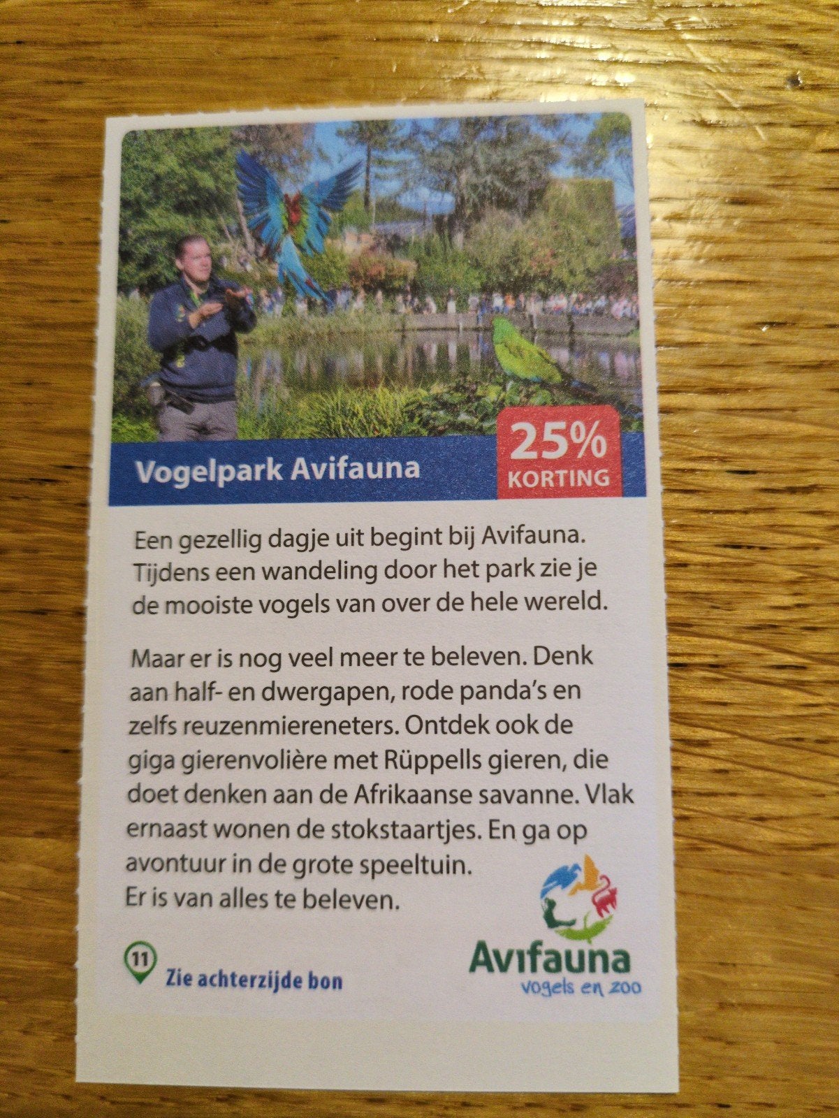 Kortingsbon voor Avifauna, 25 % korting, Tickets en Kaartjes, Drie personen of meer, Kortingskaart