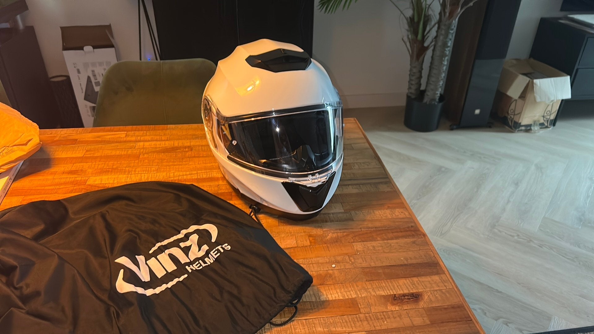 VINZ Santos Systeemhelm Wit/Zwart – Maat L, Fietsen en Brommers, Ophalen, Zo goed als nieuw, Large