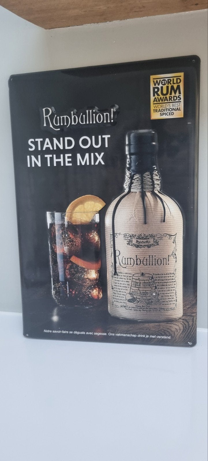 Reclamebord RUM drank bord mancave bar, Ophalen of Verzenden, Gebruikt, Reclamebord