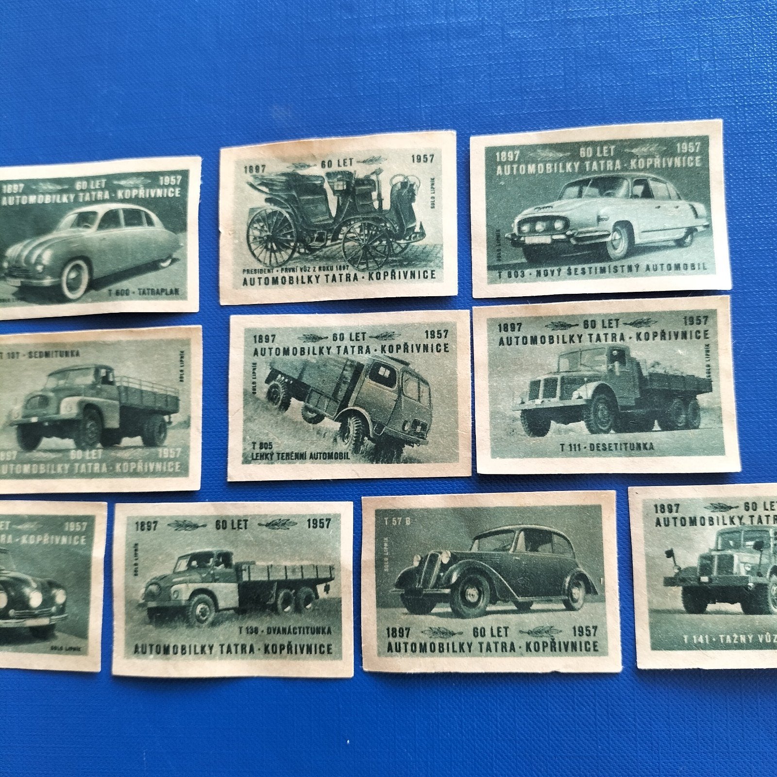 Vintage Tatra Automobiel Postzegels - Set van 10 compleet, Ophalen of Verzenden, Gebruikt, Asbak