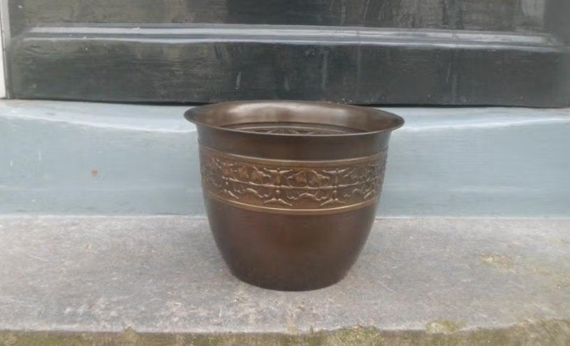 Art Deco gebronsd koperen bloempot cachepot brons 20,5 breed, Antiek en Kunst, Antiek | Koper en Brons, Ophalen of Verzenden, Koper