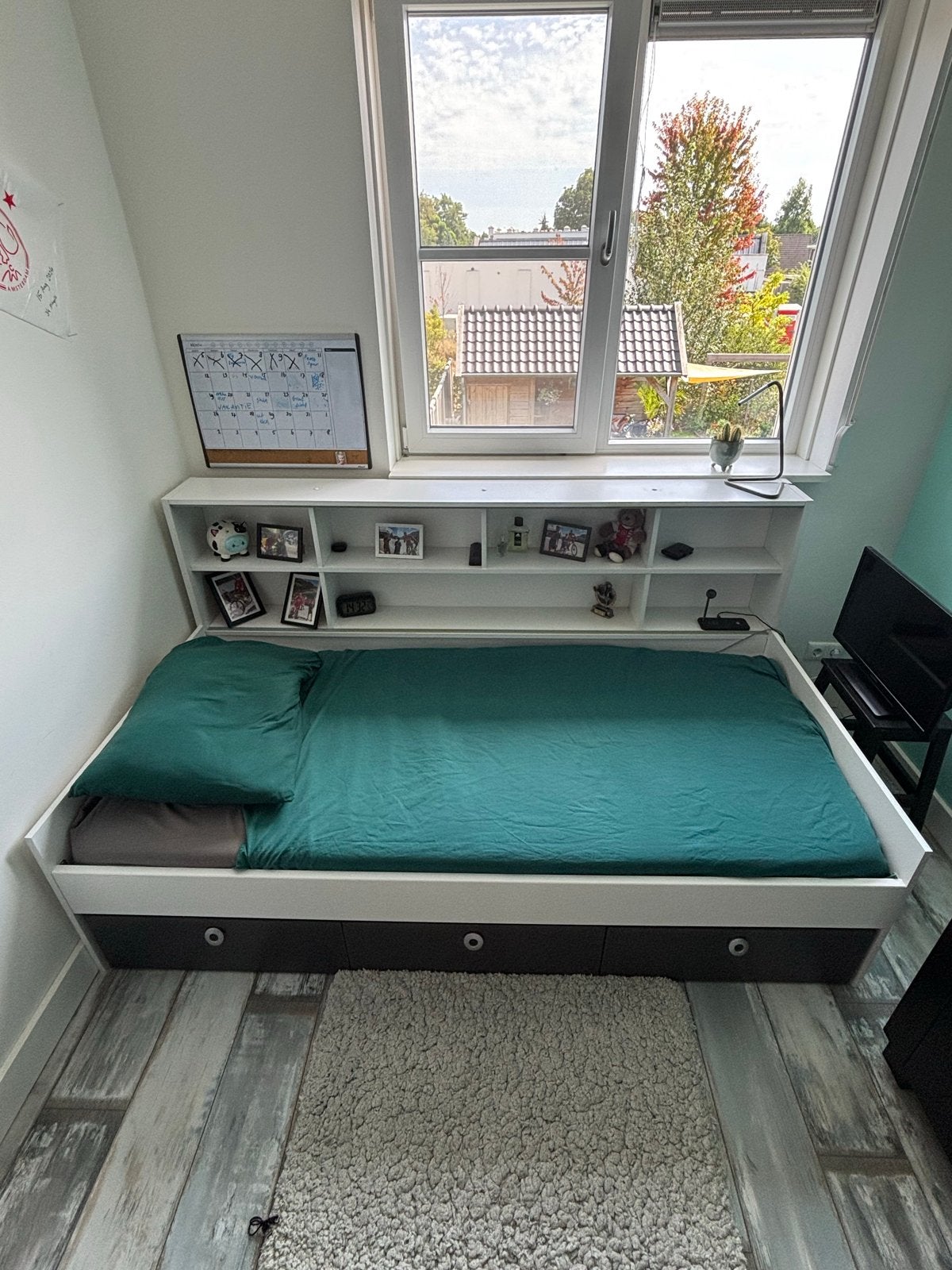 Tienerbed - Eenpersoonsbed met opbergruimte, Ophalen, Gebruikt, Eenpersoons, Wit