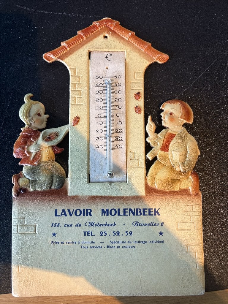 Vintage reclame-thermometer Lavoir Molenbeek Brussel, Antiek en Kunst, Verzenden