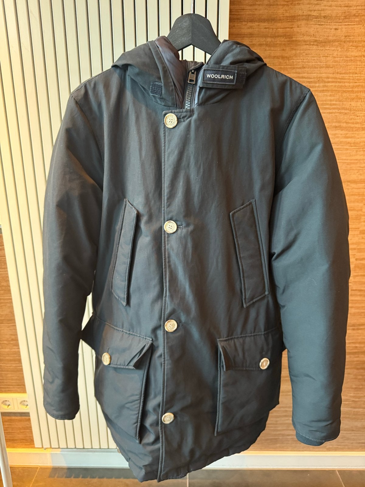 Woolrich parka, donkerblauw, winterjas maat 14 (kindermaat), Ophalen of Verzenden, Zo goed als nieuw, Overige maten, Blauw