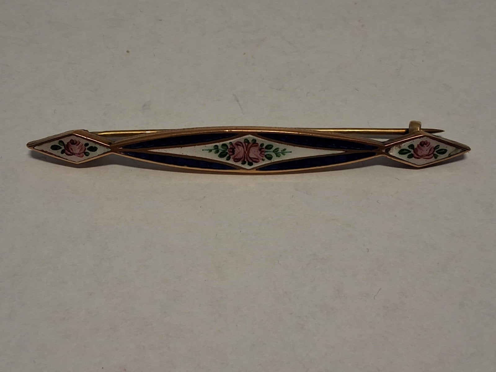 Antieke Edwardiaanse Staafbroche met Emaille Rozen, Ophalen of Verzenden, Overige materialen