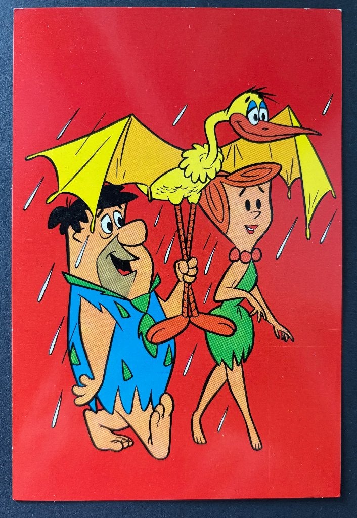 Ansichtkaart 1965 Fred Flinstone en Wilma, Verzamelen, Ophalen of Verzenden, 1960 tot 1980, Ongelopen, Sterren en Beroemdheden