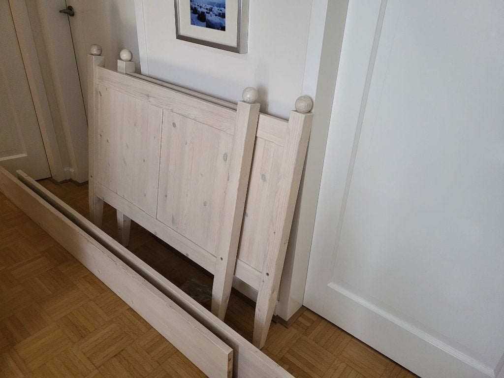 whitewash houten bed ombouw, Ophalen, Gebruikt, 180 cm of meer, 85 tot 100 cm