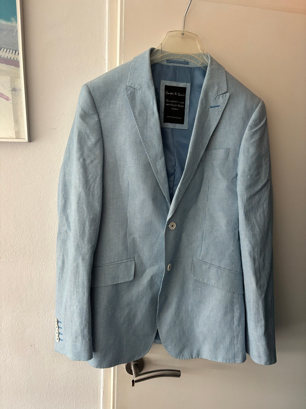 Carter & Davis Colbert - Lichtblauw gestreept colbert, Ophalen of Verzenden, Zo goed als nieuw, Maat 48/50 (M), Blauw
