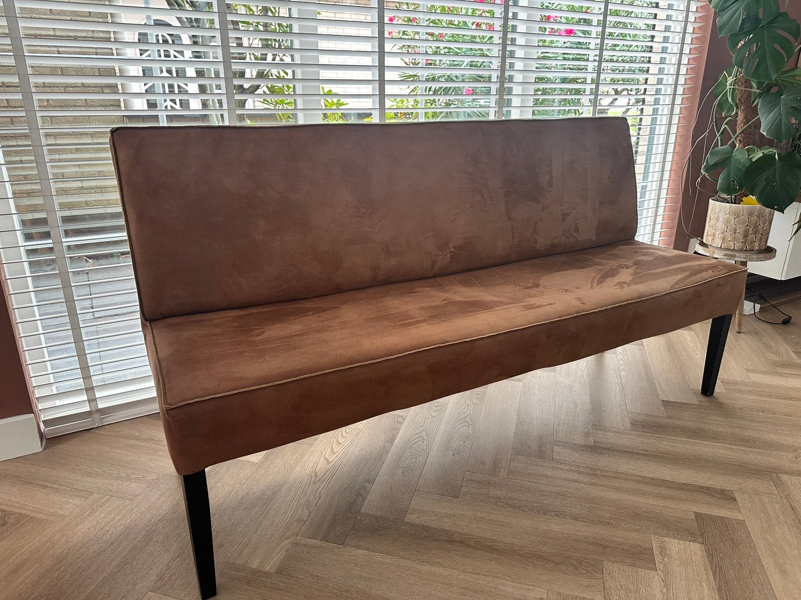 Eetkamerbank cognac kleur, Ophalen, Zo goed als nieuw