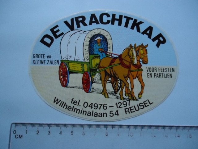 sticker oud Reusel de VRACHTKAR koets strip retro mierden de, Ophalen of Verzenden, Zo goed als nieuw, Bedrijf of Vereniging