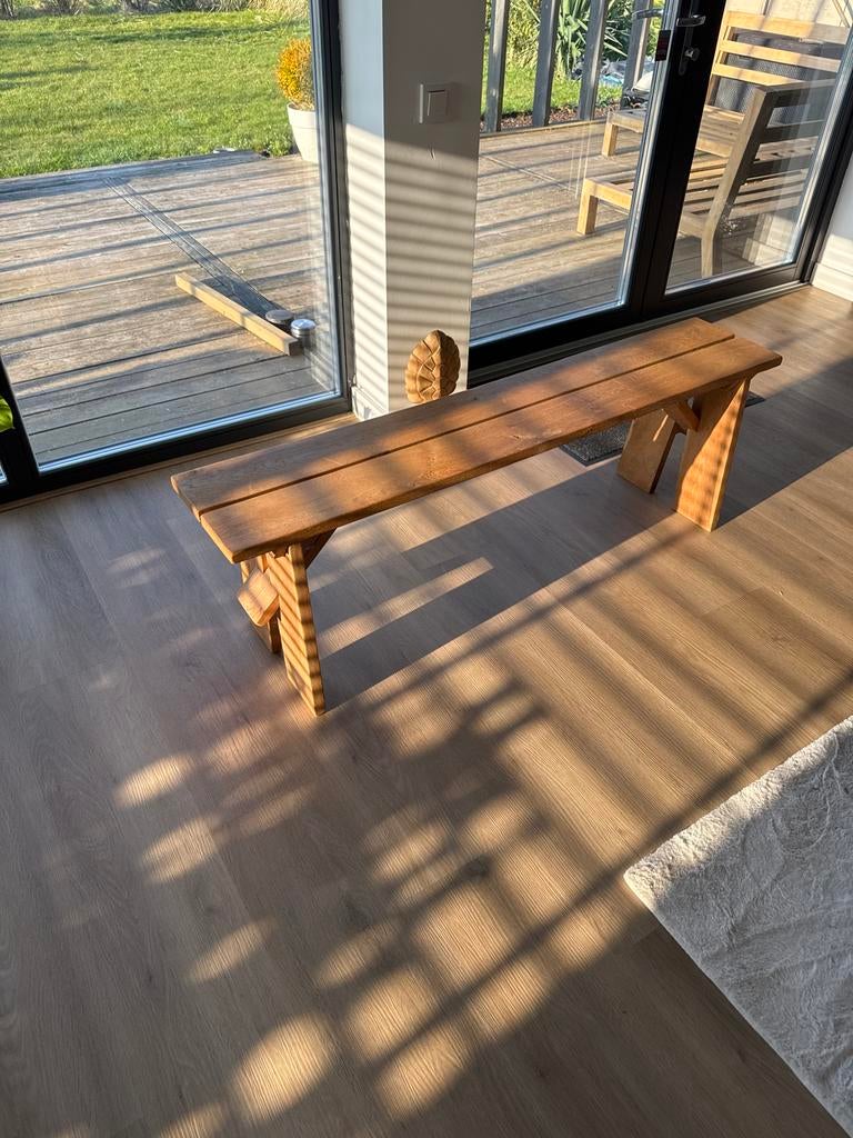 Zwaar degelijk handgemaakt houten bankje 1.40, Ophalen of Verzenden, Bruin, Eén