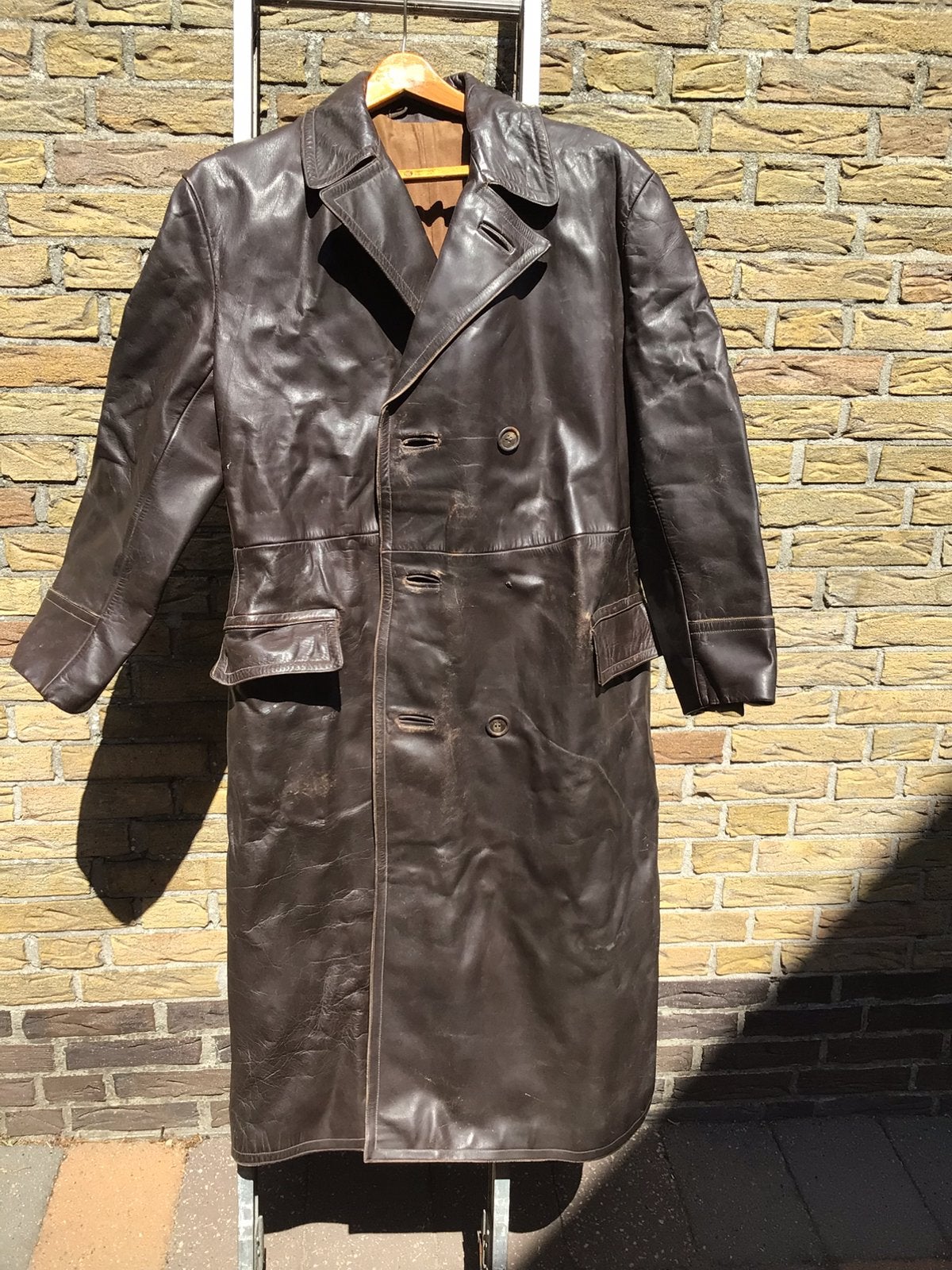 Vintage Leren Motorjas, lang, Ophalen of Verzenden, Tweedehands, Heren, Jas | leer