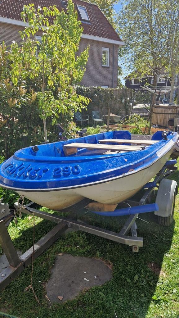 Rakker 290 polyester boot met trailer en visaccessoiree, Watersport en Boten, Ophalen, Gebruikt, Tot 10 pk, Minder dan 3 meter