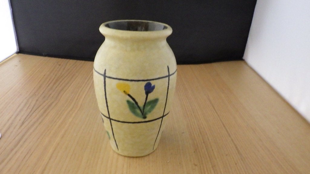 mooie vaas in blokken met bloemen, Huis en Inrichting, Woonaccessoires | Vazen, Ophalen of Verzenden, Gebruikt, Meerkleurig, Steen/keramiek