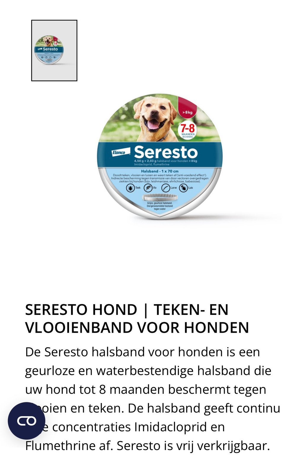Seresto vlooien-en tekenband voor honden >8kg, Dieren en Toebehoren, Ophalen, Hond