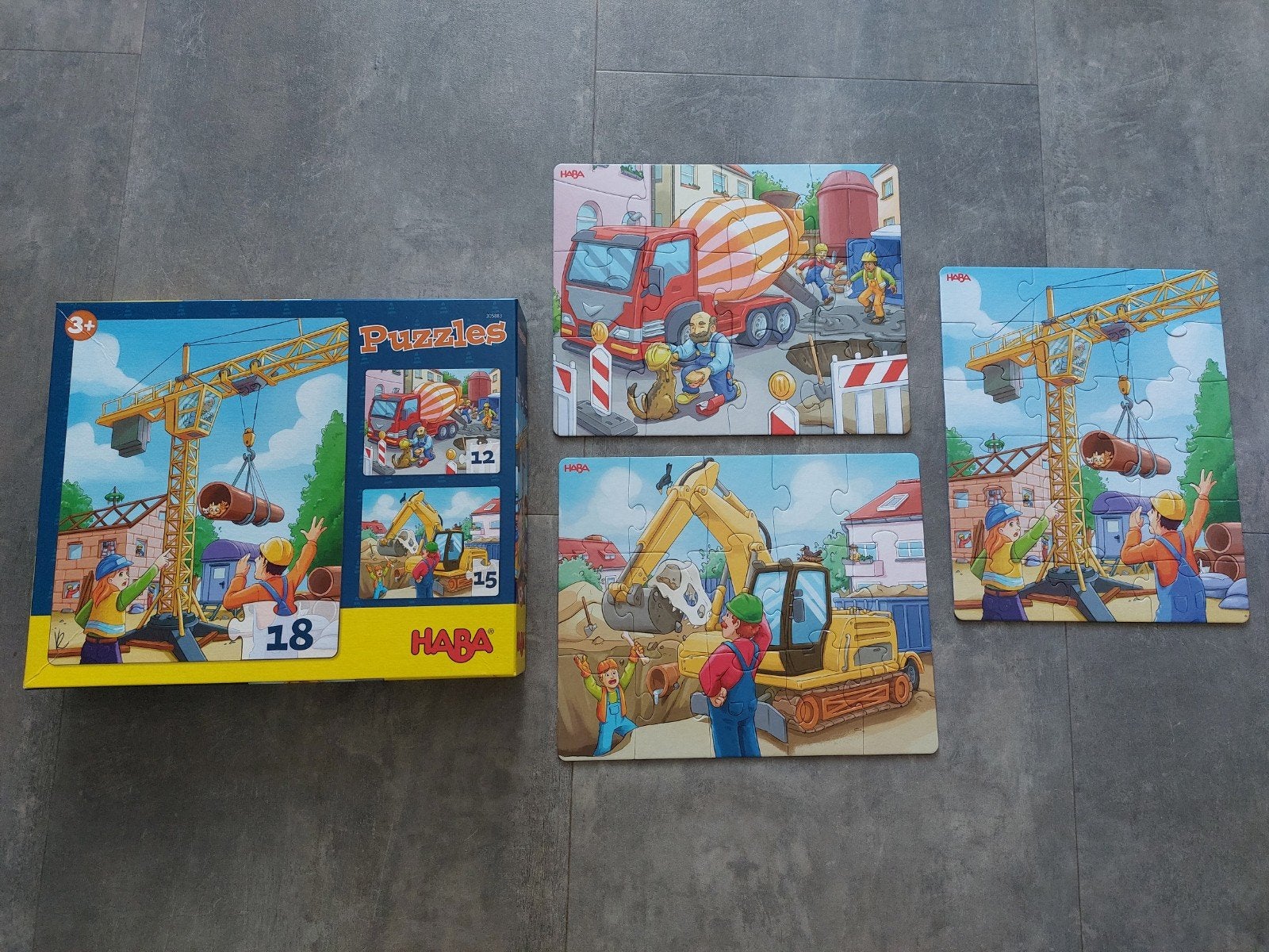 HABA Puzzels Bouwplaats 12, 15, 18 stukjes, Ophalen of Verzenden, 10 tot 50 stukjes, Zo goed als nieuw, 2 tot 4 jaar