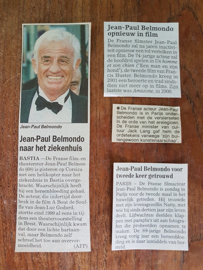Berichtjes Franse acteur Jean-Paul Belmondo, Ophalen of Verzenden, 1980 tot heden, Knipsel(s)