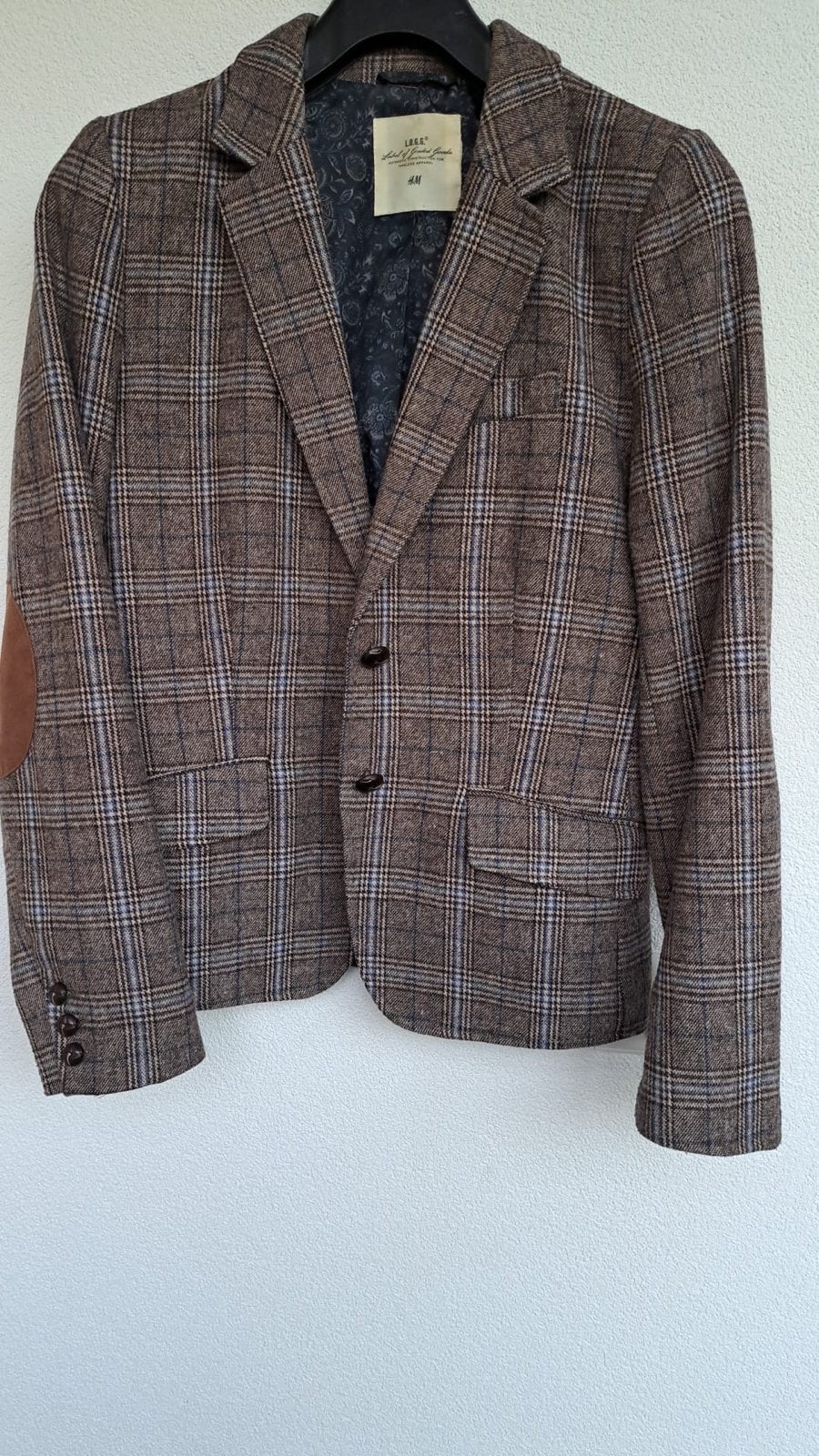 H&M Geruit Colbert met Elleboogstukken - Maat S / M, Ophalen of Verzenden, Zo goed als nieuw, Maat 48/50 (M), Bruin