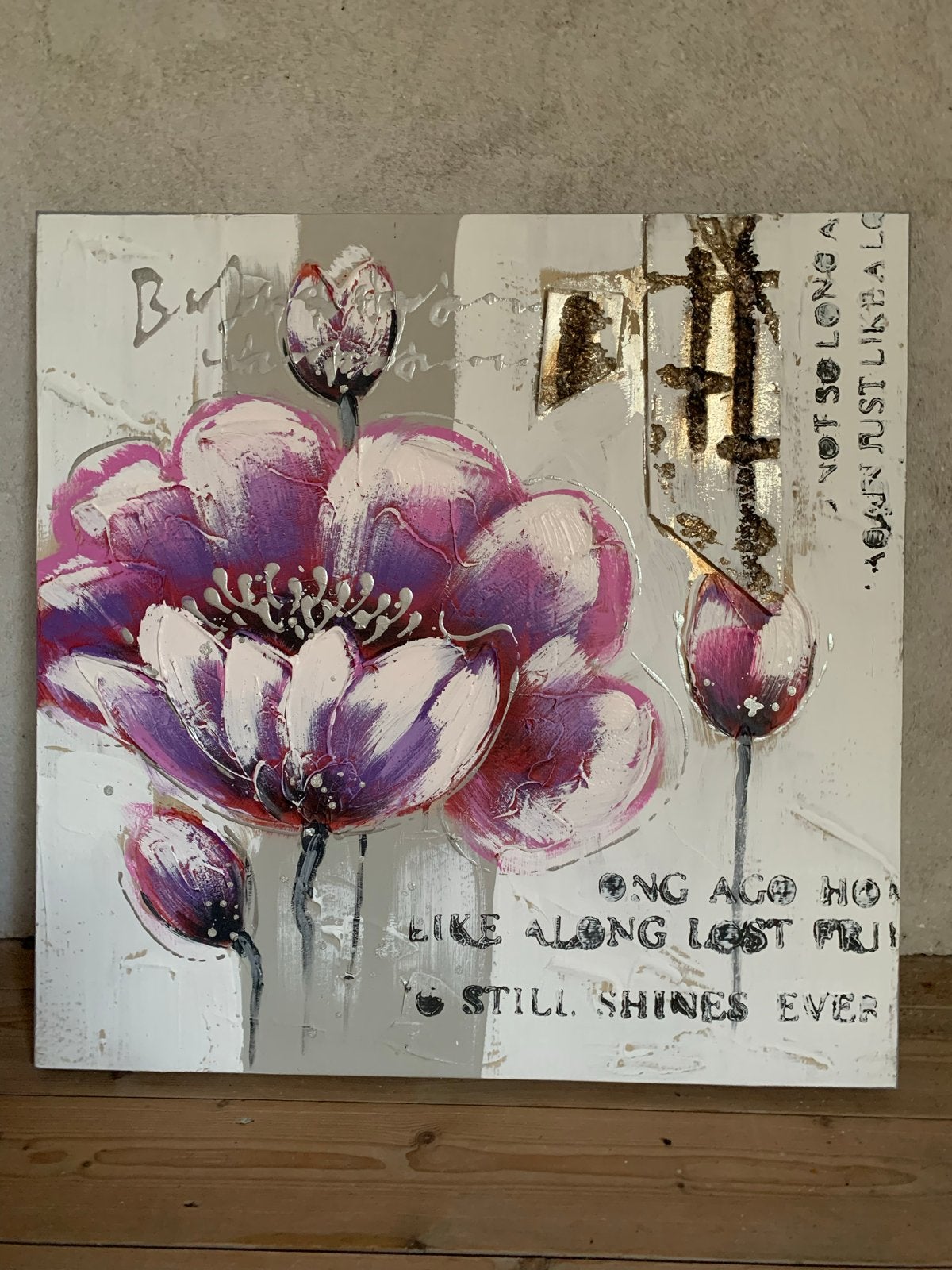 Schilderij 60x60 met bloemen en tekst, Ophalen