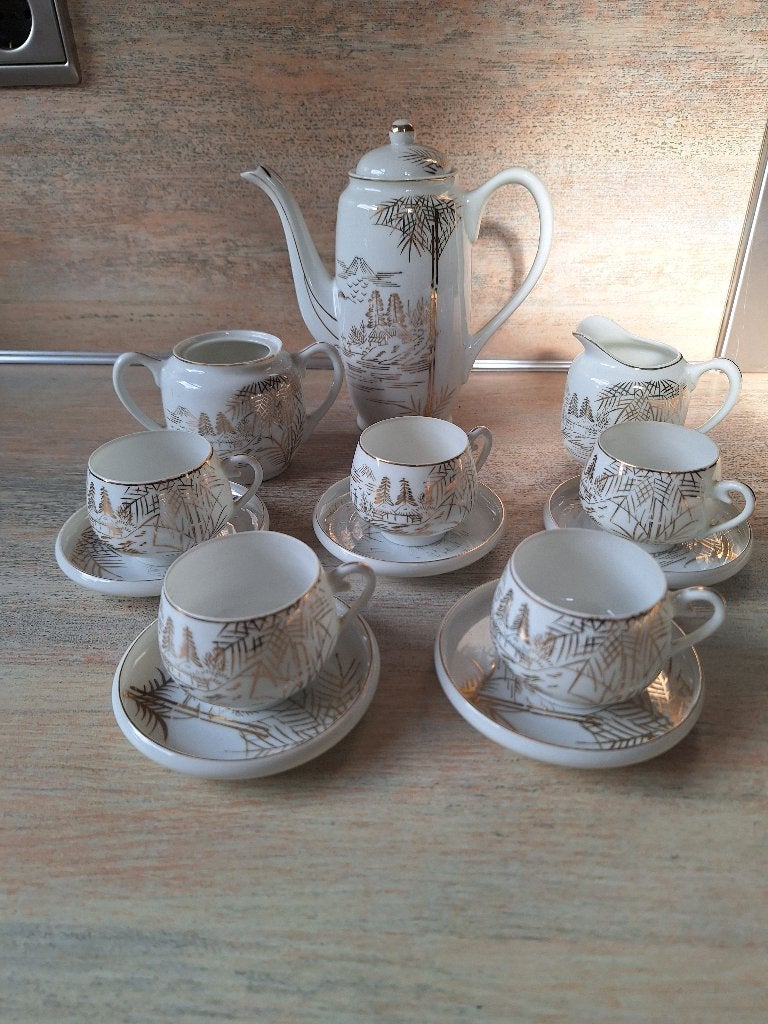 Japans Servies Wit met Goud - Koffie/Theeservies, Antiek en Kunst, Ophalen