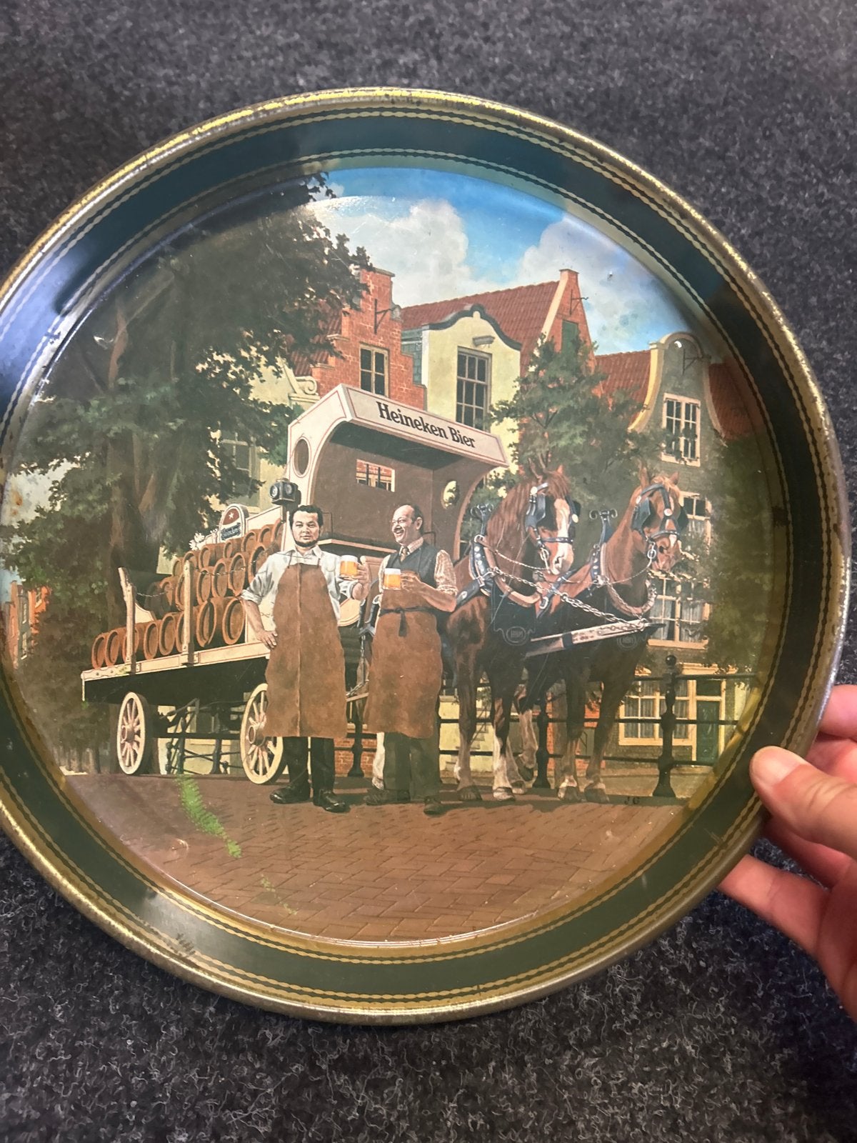 Vintage Heineken Bier dienblad - Paard en wagen, Ophalen of Verzenden