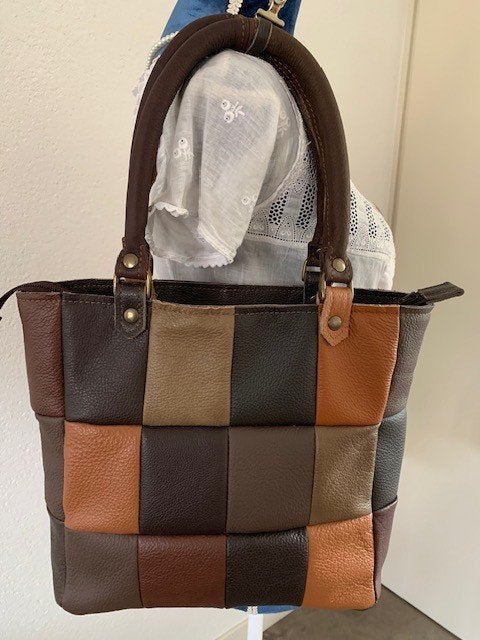 Leren tas shopper patchwork verschillende bruintinten nieuw, Ophalen of Verzenden, Nieuw, Bruin, Shopper