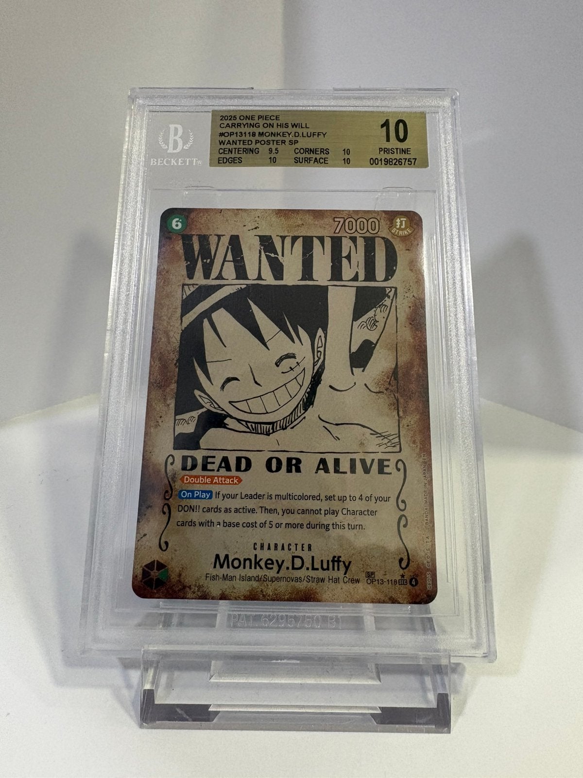 Monkey.D.Luffy OP13-118 SP Wanted Poster – BGS 10 PRISTINE –, Ophalen, Zo goed als nieuw