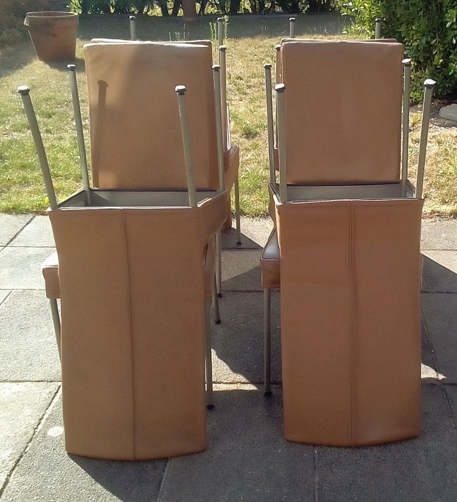 8 Eettafelstoelen - gratis ophalen, Huis en Inrichting, Stoelen, Ophalen, Gebruikt, Bruin, Hoge rugleuning